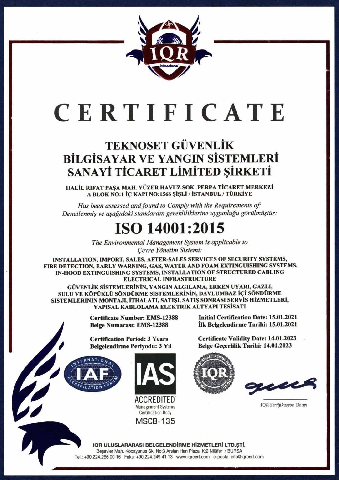 ISO 14001-2015 Belgesi