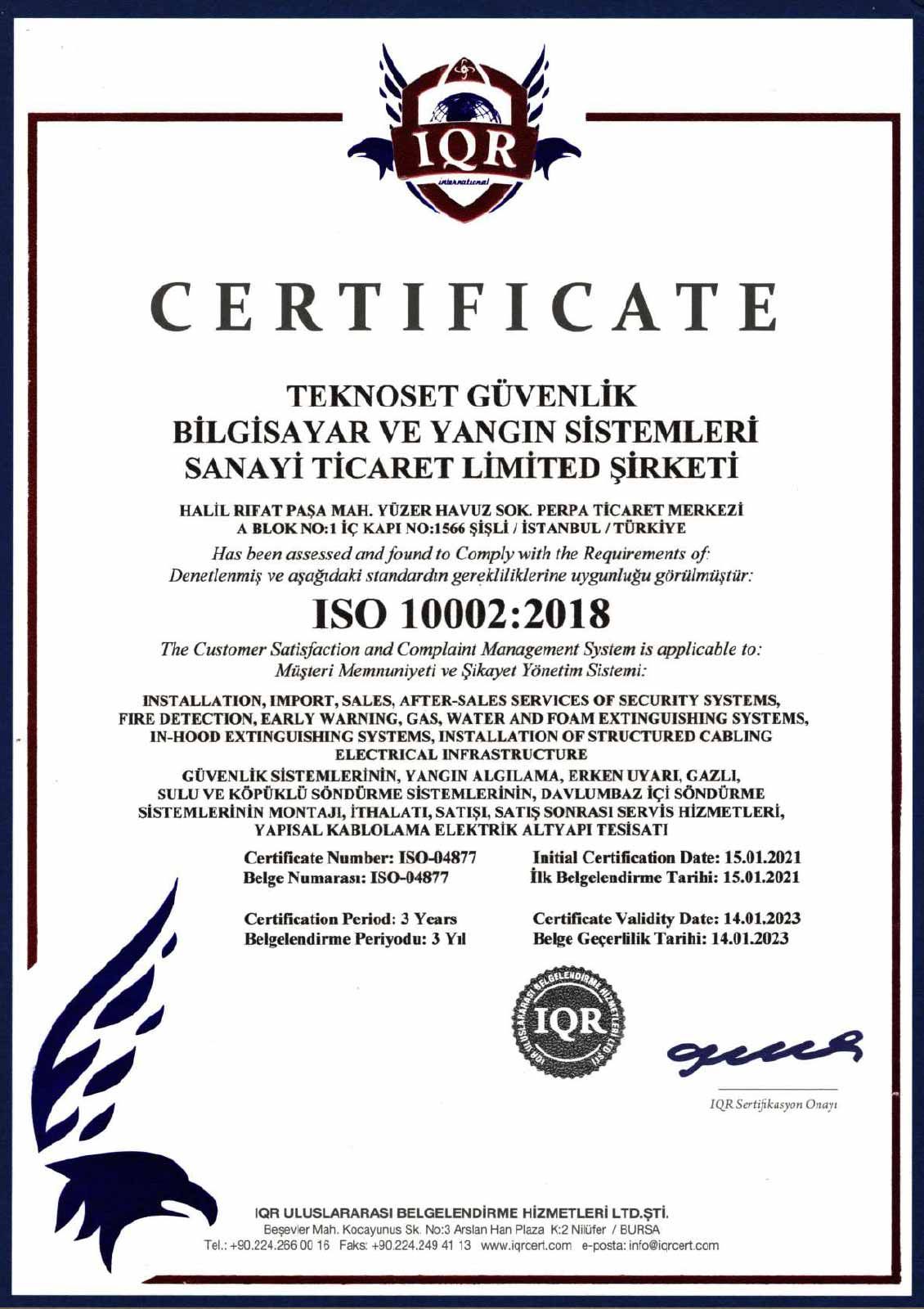 ISO 10002:2018 Belgesi