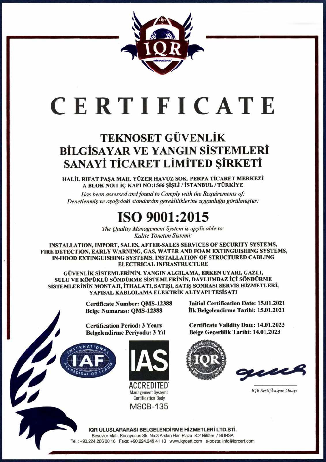 ISO 9001:2015 Belgesi