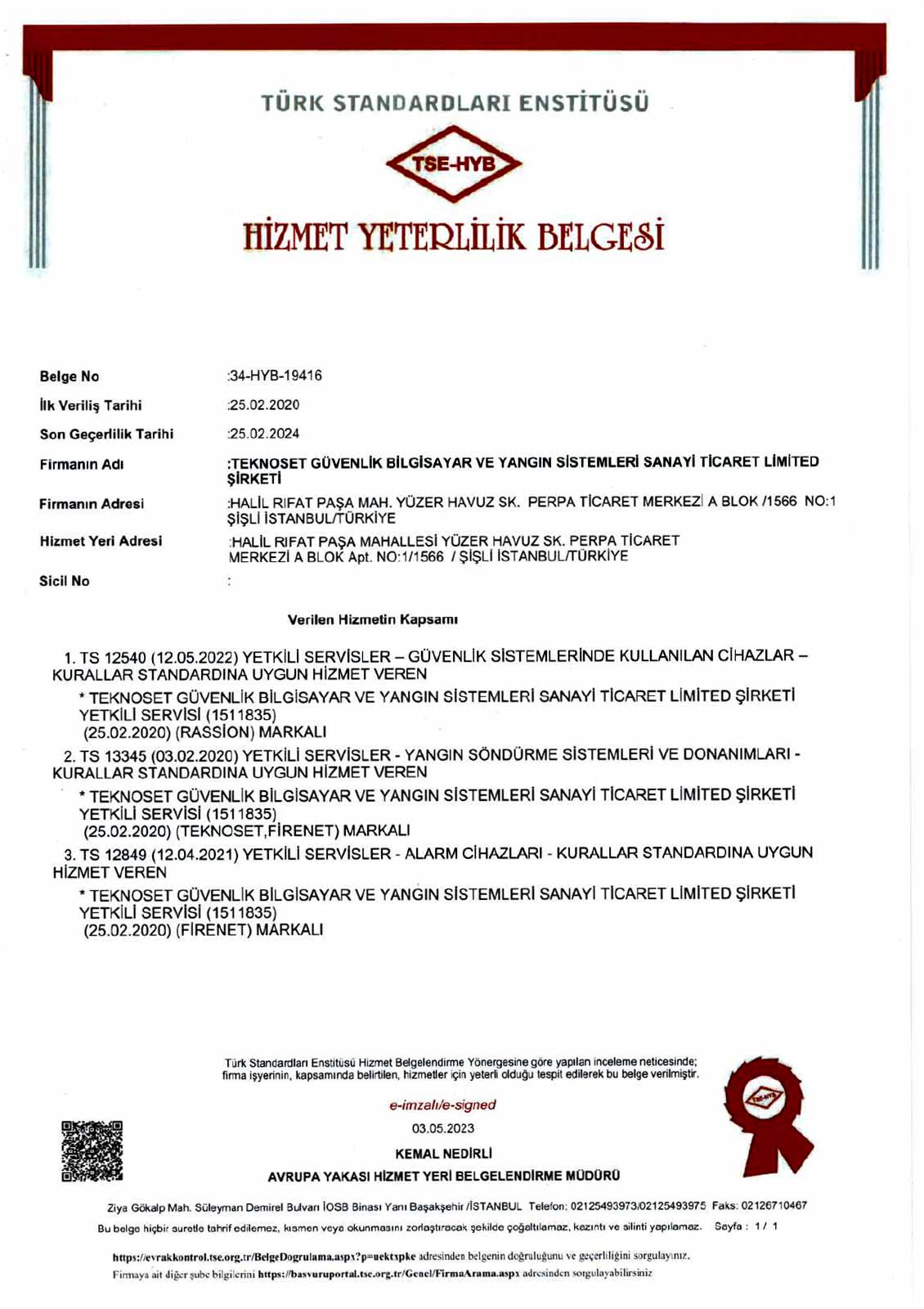 Hizmet Yeterlilik Belgesi